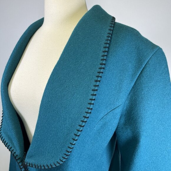 Vintage MWG Western Wool Cropped Jacket Teal Southwestern Concho Button Medium - Picture 6 of 13